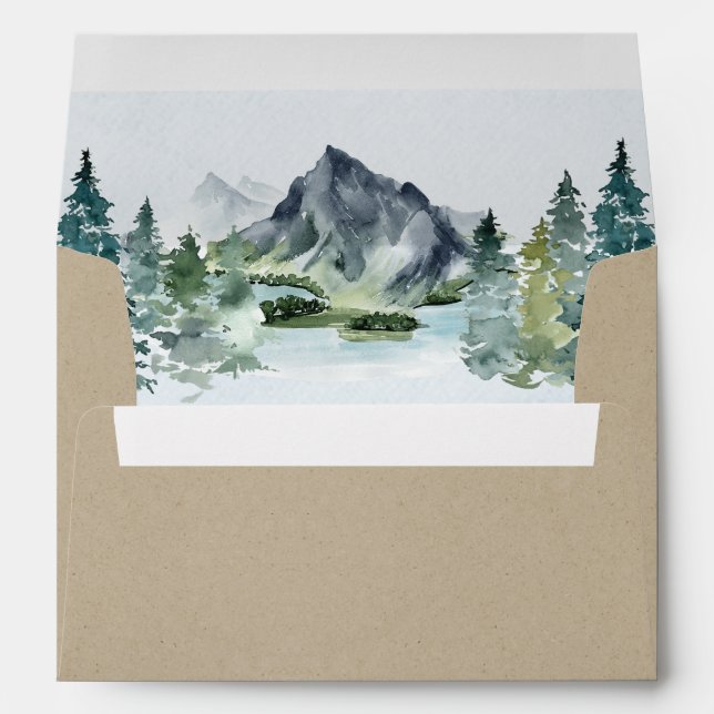 Mountain Watercolor Elegant Rustic Themed Wedding Envelope (Back (Bottom))