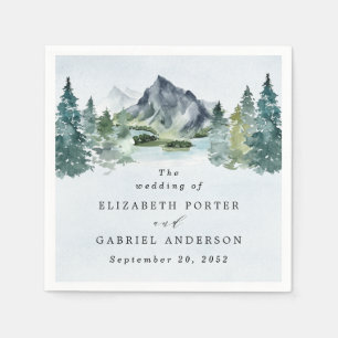 Mountain Watercolor Elegant Rustic Themed Wedding Napkin