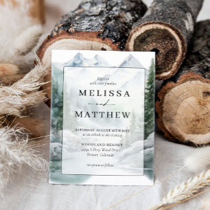 Mountain Watercolor Evergreen Rustic Tree Wedding  Invitation