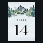 Mountain Watercolor Evergreen Rustic Tree Wedding Table Number<br><div class="desc">Design features an elegant watercolor mountain view scenery with a modern style text layout.  View the collection link on this page to see all of the matching items in this beautiful design.</div>