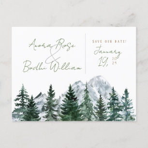 Mountain Watercolor Save The Date Announcement Postcard