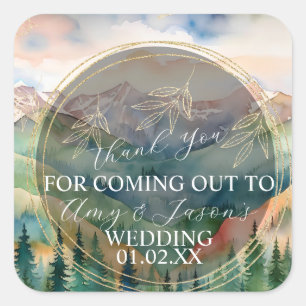 Mountain Watercolor Scenery Destination Wedding Square Sticker