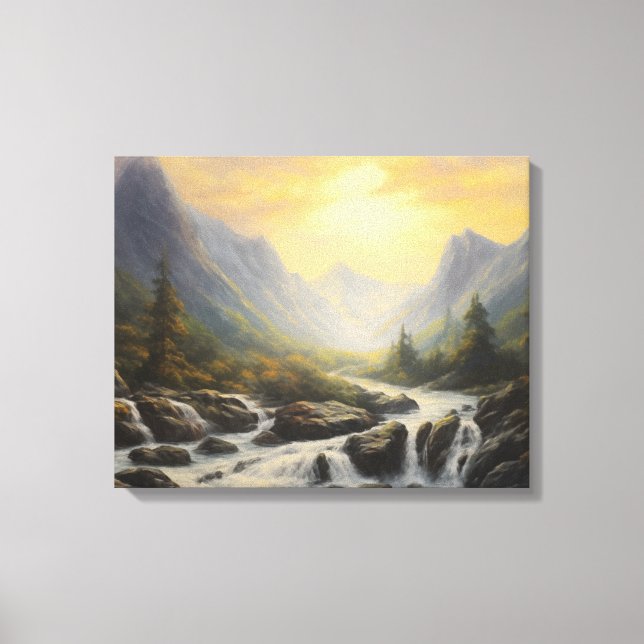 Mountain Waterfall Vintage Canvas Print (Front)