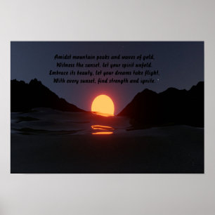 mountain wave ocean sunset Aesthetic  Poster