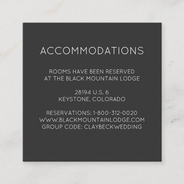 Mountain Wedding Hotel Accommodation Cards (Front)