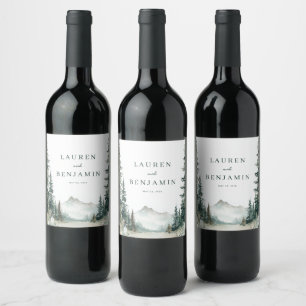 Mountain Wedding Invitation Wine Label