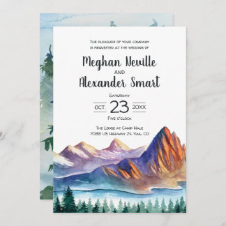 Mountain Wedding Invitation with water and pines