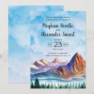 Mountain Wedding Invite with water, pines, big sky