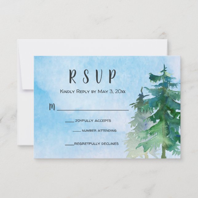 Mountain Wedding RSVP Card with Number Attending (Front)
