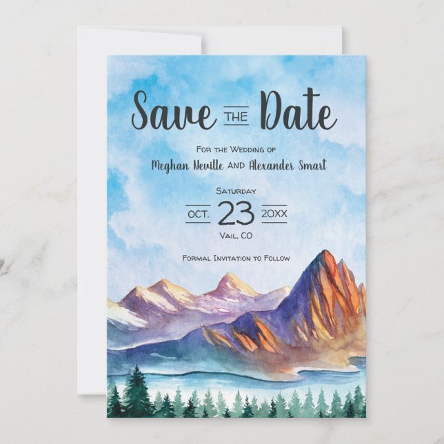 Mountain Wedding Save the Date with forest (Front)