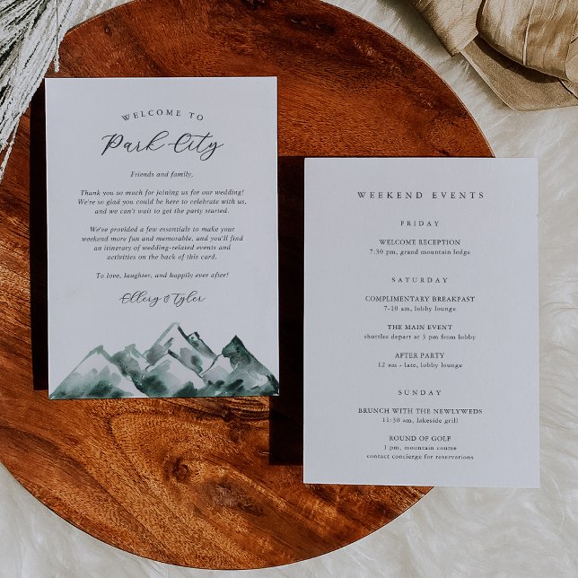 Mountain Wedding Welcome Letter & Itinerary Card (Creator Uploaded)