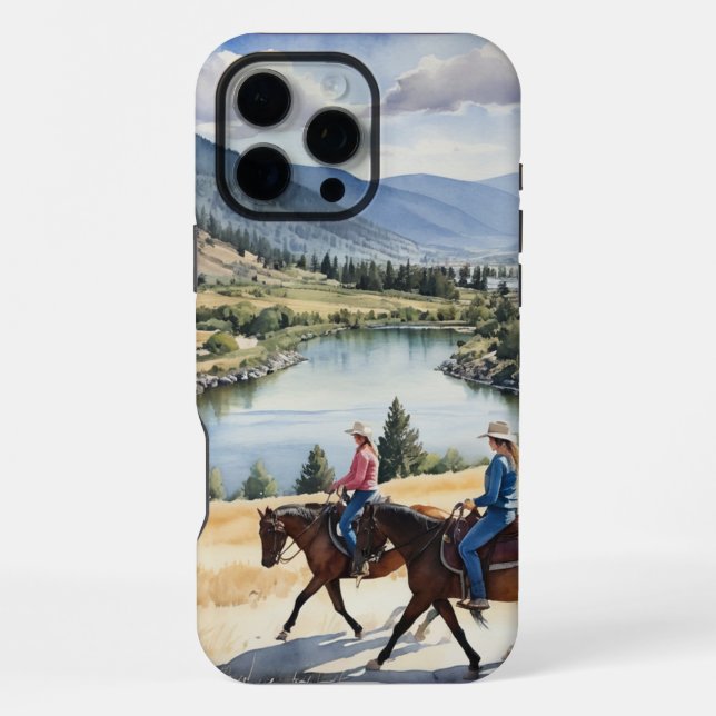 Mountain Wilderness Lake Horses Riding iPhone Case (Back)