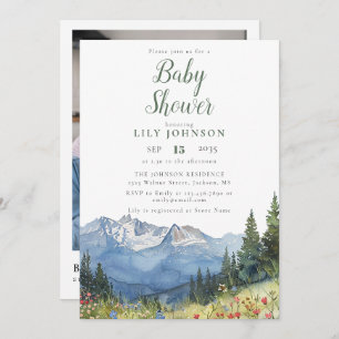 Mountain Wildflower Baby Shower Photo QR Code Invitation