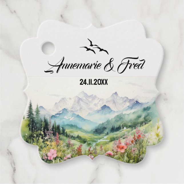 Mountain & Wildflower Favour Tags (Front)
