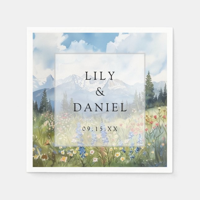 Mountain Wildflower Floral Meadow Wedding Napkin (Front)