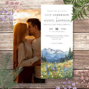 Mountain Wildflower Floral Photo Wedding Invitation