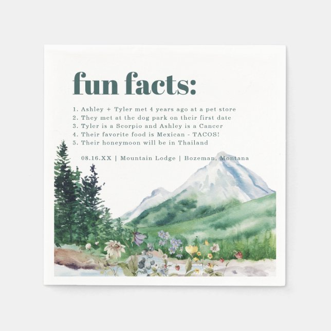 Mountain Wildflower | Fun Facts Wedding Napkins (Front)