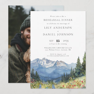 Mountain Wildflower Photo Wedding Rehearsal Dinner Invitation