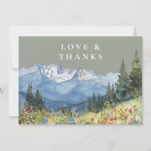 Mountain Wildflower Sage Green Wedding Photo Thank You Card