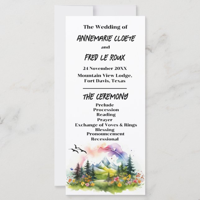 Mountain & Wildflower Wedding Ceremony Program (Front)