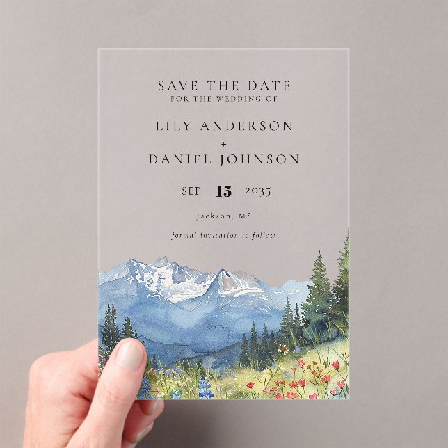 Mountain Wildflower Wedding Save The Date Acrylic Invitations (Insitu (Handheld))