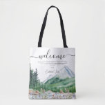 Mountain Wildflower | Wedding Welcome  Tote Bag<br><div class="desc">Thank your wedding guests with some sweet treats in these personalized tote bags. These bags are perfect for welcoming out of town guests to your wedding! Pack it with local goodies for an extra fun welcome package. Design features boho watercolor mountains and colourful wildflowers with a simple and minimalistic design....</div>