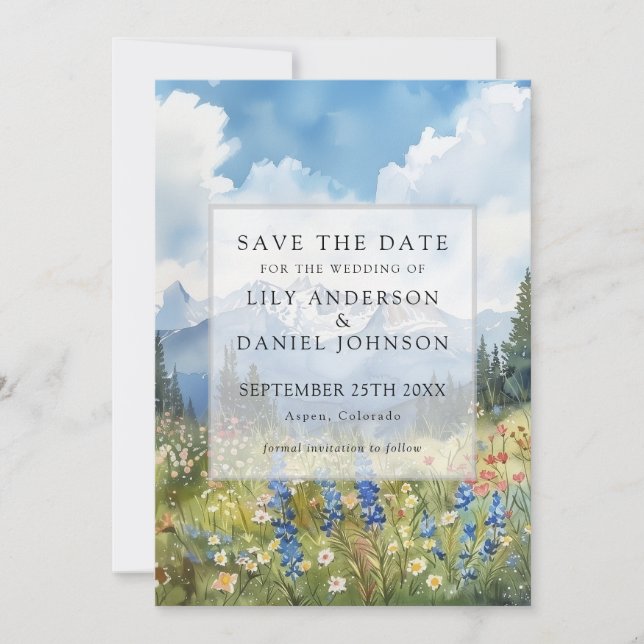Mountain Wildflowers Floral Meadow Wedding Save The Date (Front)