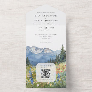 Mountain wildflowers Floral QR Code Wedding All In One Invitation