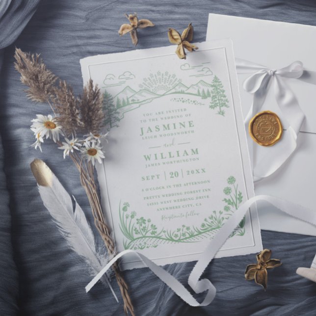 Mountain Wildflowers Forest Rustic Elegant Wedding Invitation (Creator Uploaded)