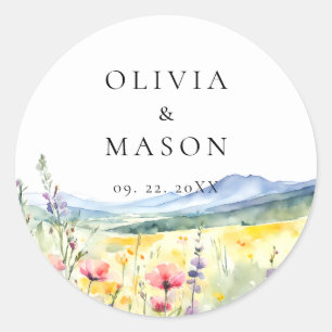 Mountain Wildflowers Meadow Modern Floral Wedding Classic Round Sticker