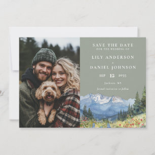 Mountain Wildflowers Sage Green Photo Wedding Save The Date