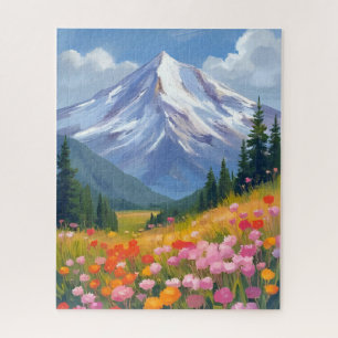 Mountain Wildflowers Watercolor Landscape Jigsaw Puzzle