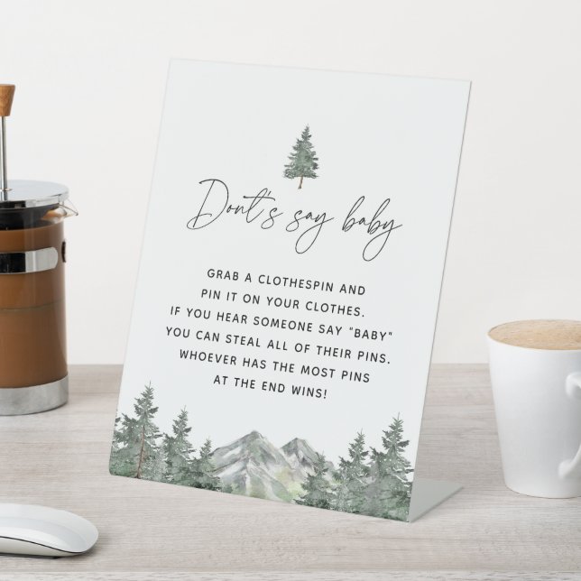 Mountain Winter Baby Shower Don't Say Baby Game Pedestal Sign (In SItu)