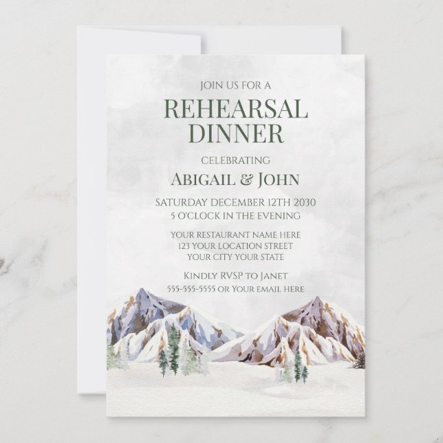 Mountain Winter Forest Rustic Rehearsal Dinner Invitation (Front)