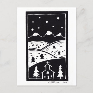 Mountain Winter Linocut Postcard