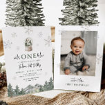 Mountain Winter Onederland 1st Birthday Photo Invitation<br><div class="desc">Mountain Winter Onederland 1st Birthday Party Photo Invitations</div>