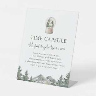 Mountain Winter Onederland Birthday Time Capsule Pedestal Sign