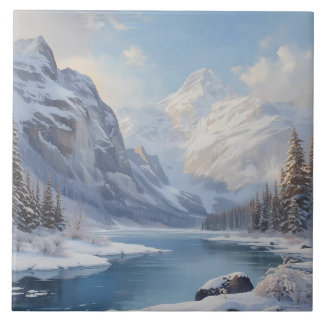 Mountain Winter River Nature Landscape Tile
