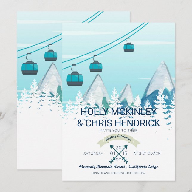 Mountain Winter Skiing Wedding Invitation (Front/Back)