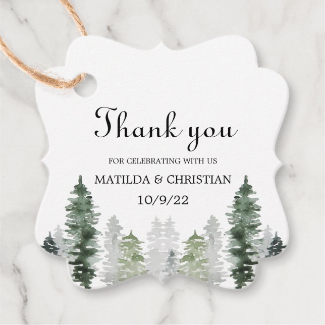 Mountain Winter Wedding Favour Tags (Front)
