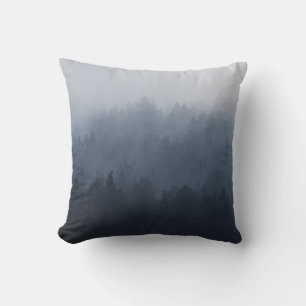 MOUNTAIN WITH FOREST IN THE FOG THROW PILLOW