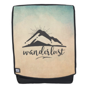 Mountain with Sunrays and Wanderlust Typography Backpack