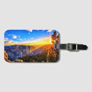 Mountain with sunrise photo luggage tag