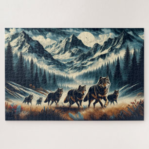Mountain Wolf Pack, Wolf Family, Wilderness Jigsaw Puzzle