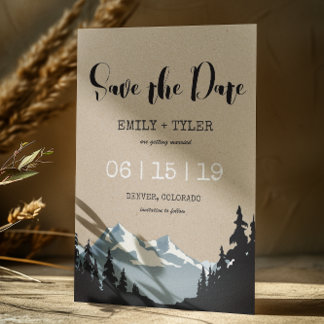 Mountain Woodland Forest Trees Save The Date Announcement Postcard