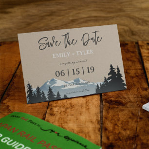 Mountain Woodland Forest Trees Save The Date Announcement Postcard