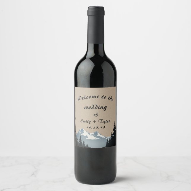 Mountain Woodland Forest Wedding Personalized Wine Label (Front)