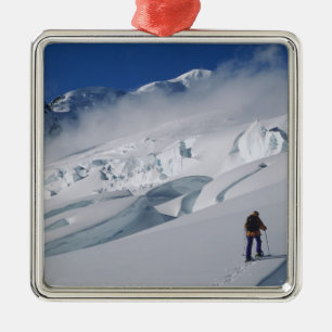 Mountaineer on the Tasman Glacier in Mount Metal Ornament
