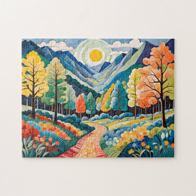 Mountainous Autumn Landscape with Trail Jigsaw Puzzle (Horizontal)