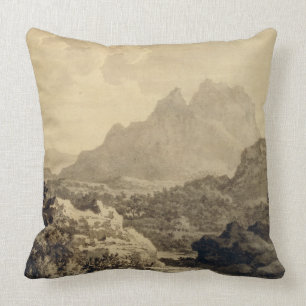 Mountainous Landscape, c.1780 (grey and brown wash Throw Pillow
